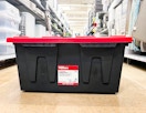 Hyper-Tough-27-gallon-tote on floor in Walmart aisle