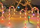 candy cane lights in a yard