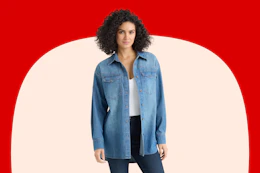 Model wearing an oversized boyfriend shirt