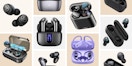 best airpod alternatives - Different airpod alternative earbuds on a neutral grid