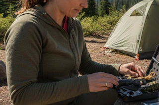 a woman opening a survival kit