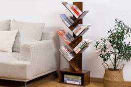 Rustic Brown Tree Bookshelf, Just $36 on Amazon (Reg. $60) card image