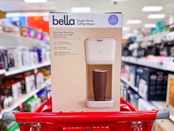 bella coffee maker sitting on a target cart