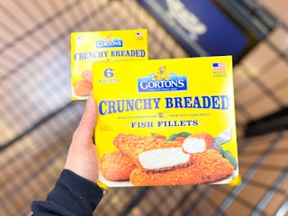 hand holding a box of gortons seafood