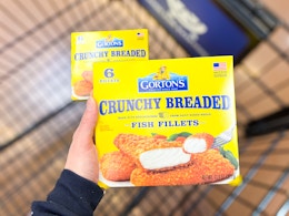 hand holding a box of gortons seafood