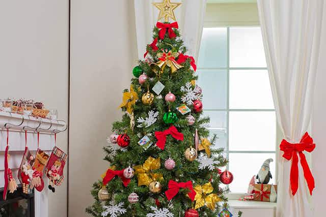 6-Foot Artificial Christmas Tree With Decorations, Just $60 Shipped card image