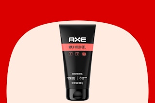 dollar general axe max hold hair gel on cream and red background
