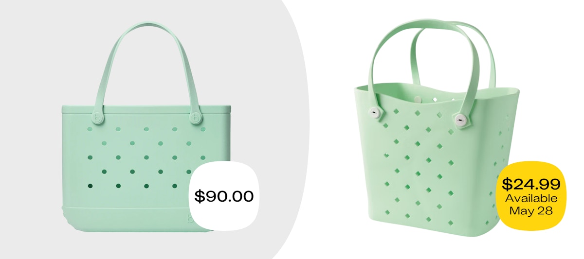 The price of the Aldi Bogg Bag dupe compared to the real thing.