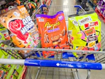 halloween candy bags in shopping cart