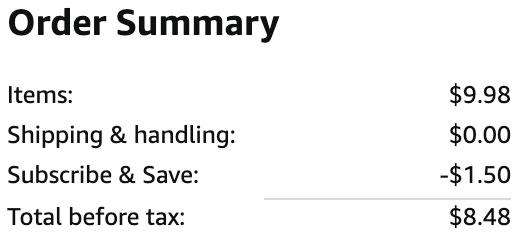 an amazon order summary ending in $8.48