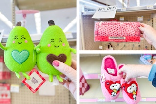 collage with avocado couple, snoopy slippers, and eyemask set