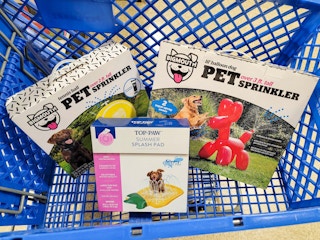 pet sprinklers in a cart