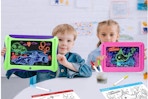Boy and girl holding the MEJCFARI Magic LED Drawing Board for Kids.