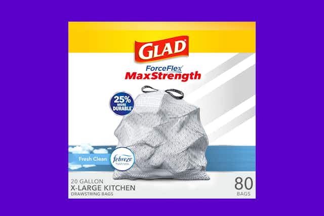 Glad ForceFlex XL 80-Count Trash Bags, Now $18.18 on Amazon card image
