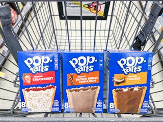 three boxes of pop-tarts in a walgreens cart