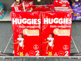 huggies diaper packs in a cvs cart