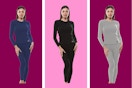 collage image of 3 different colors of womens thermal sets