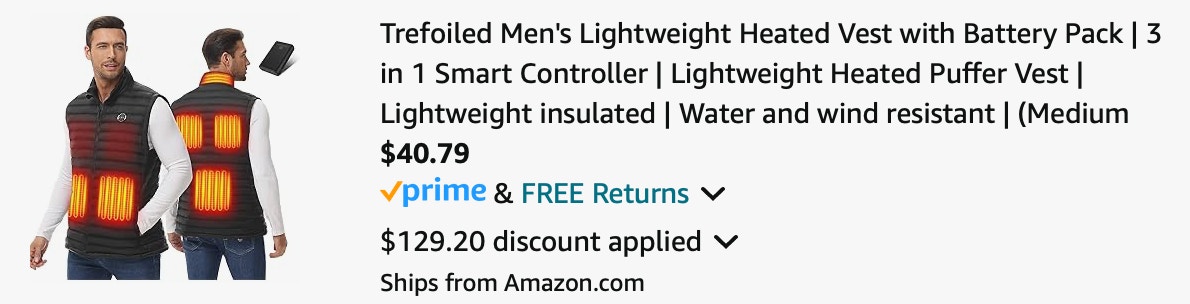 heated vest Amazon receipt