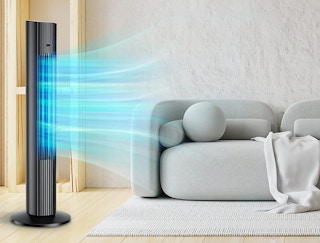 a tower fan in a room