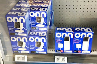 onn wired camera on walmart shelf