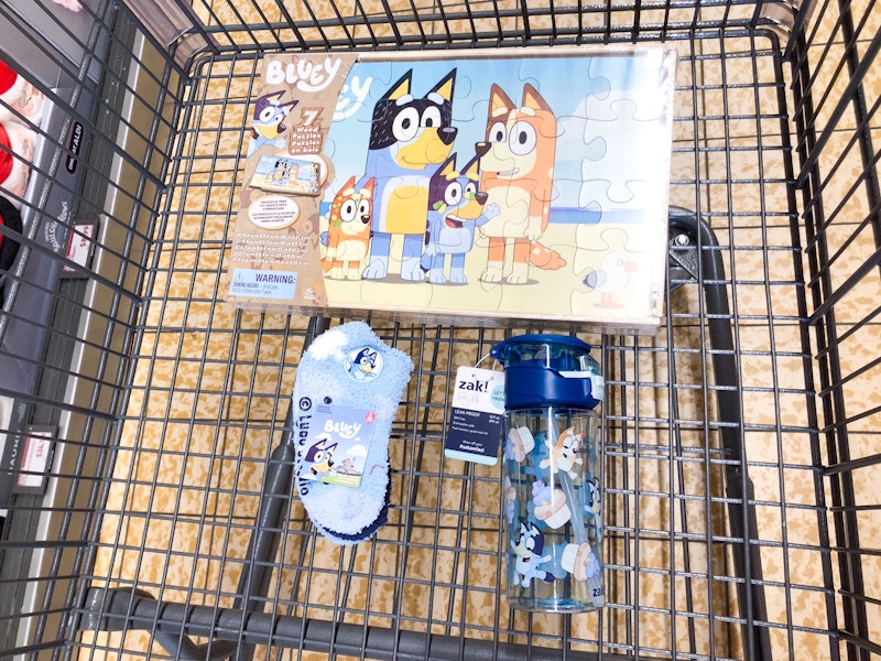 aldi bluey wooden puzzle socks water bottle