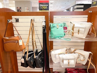 display of clearance handbags