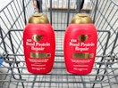 Using this in-store Walgreens photo as a Walmart header image of OGX Bond Repair Shampoo + Conditioner in shopping cart