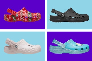collage image of 4 different styles of crocs clogs