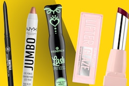 collage with revlon, nyx, maybelline, and essence cosmetics