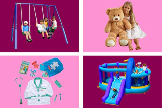 4 toy deals: swing set, giant plush bear, doctor playset & bouncy house