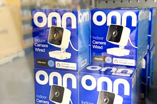 onn wired camera on walmart shelf