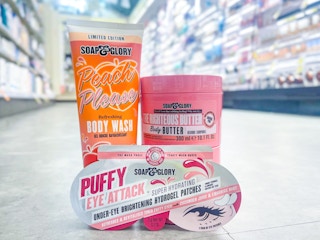soap & glory products on floor