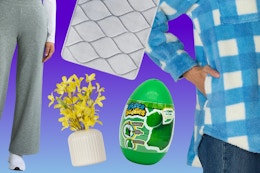 5 deals under $10 at Walmart: Women's pants & shacket, faux flowers, Dino bouncer & bath mat