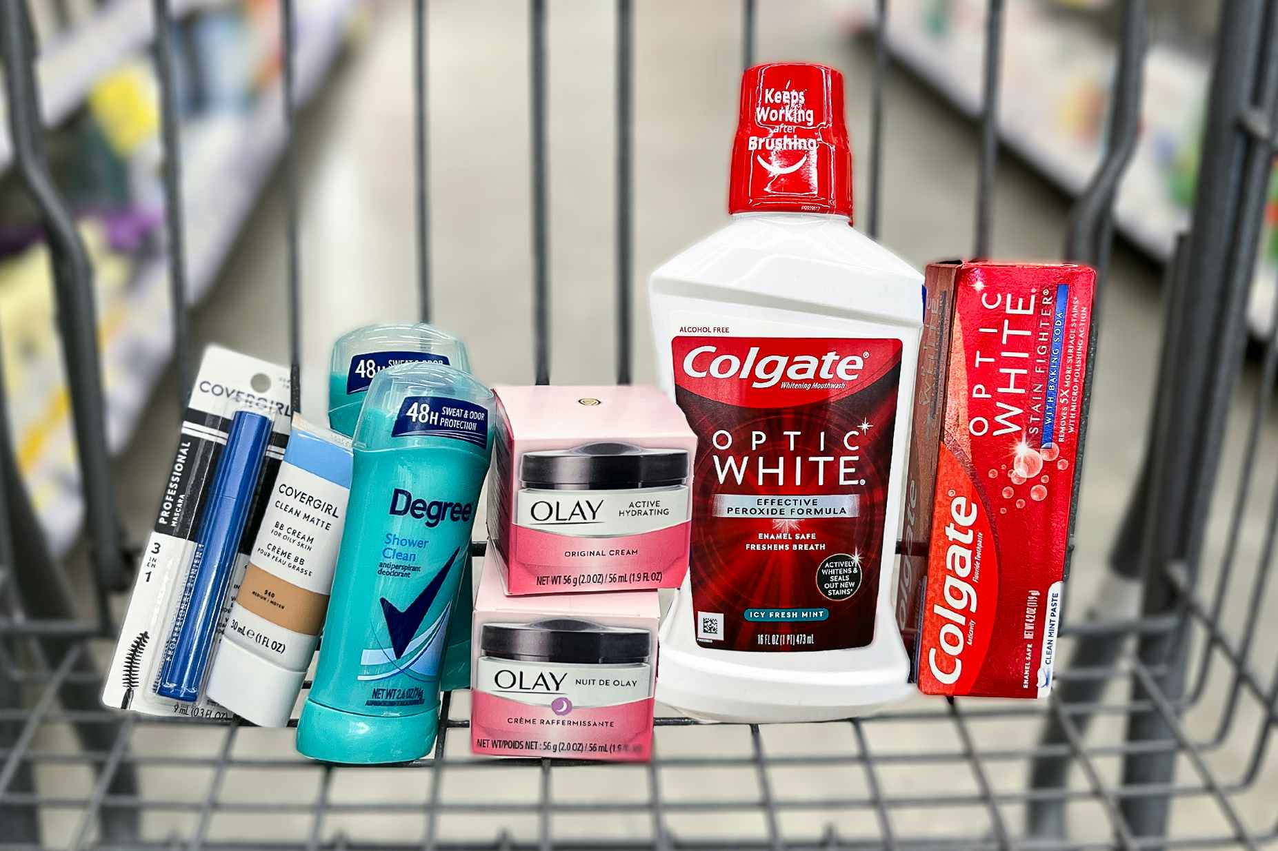 shopping cart with various products