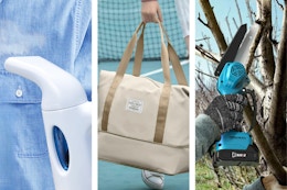 handheld steamer mini chainsaw and weekender bag