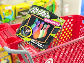 led bowling set sitting in a target cart
