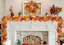 maple leaf garland around a mantle 