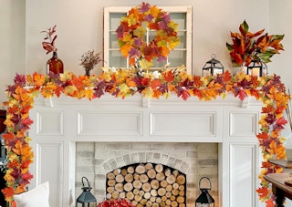 maple leaf garland around a mantle 