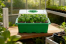 seed starter trays in green house