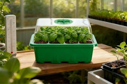 seed starter trays in green house