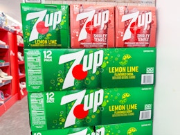 7up soda 12-packs stacked in walgreens