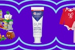 Lego Super Mario set, Crest toothpaste, and baby holiday outfit