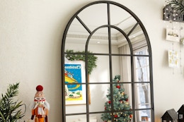 black windowpane wall mirror