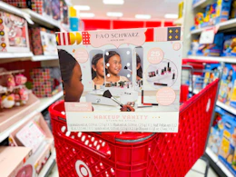 fao schwarz makeup vanity set sitting on a target cart