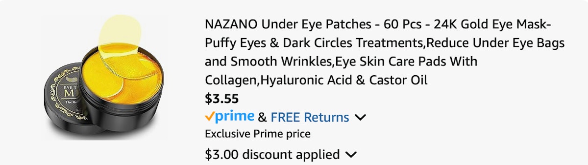 Under eye patches Amazon receipt