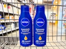 two nivea lotion bottles in a shopping cart