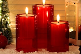 NURADA Flameless Candles with Remote Timer on a shelf.