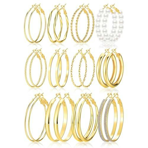 Gold Hoop Earrings Set