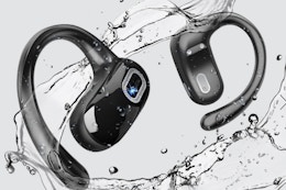 Qecnato Open Ear Earbuds being splashed by water.