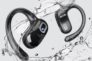 Qecnato Open Ear Earbuds being splashed by water.